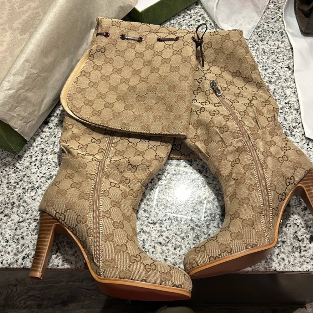 Gucci GG Monogram Canvas Thigh Boots (Size 38)